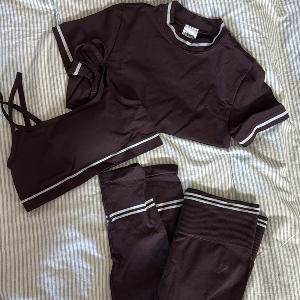Brown 3 piece spandex matching workout set